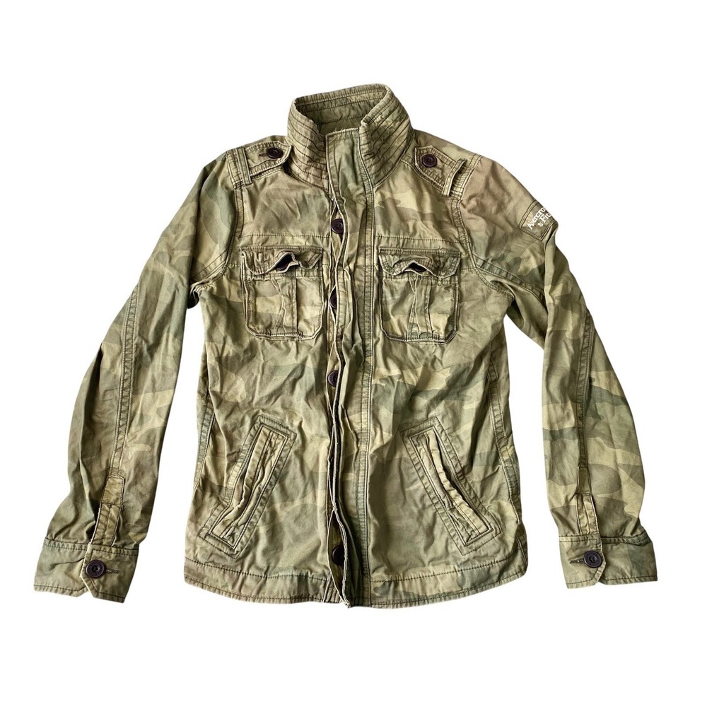 Abercrombie & Fitch Mens M Field Jacket Y2K Olive Green Camo Camouflaged Canvas
